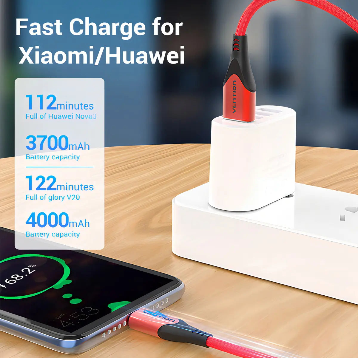 Cable De Carga Rapida Usb-c A Usb 2,0 - Rojo - 1m - Vention Rojo