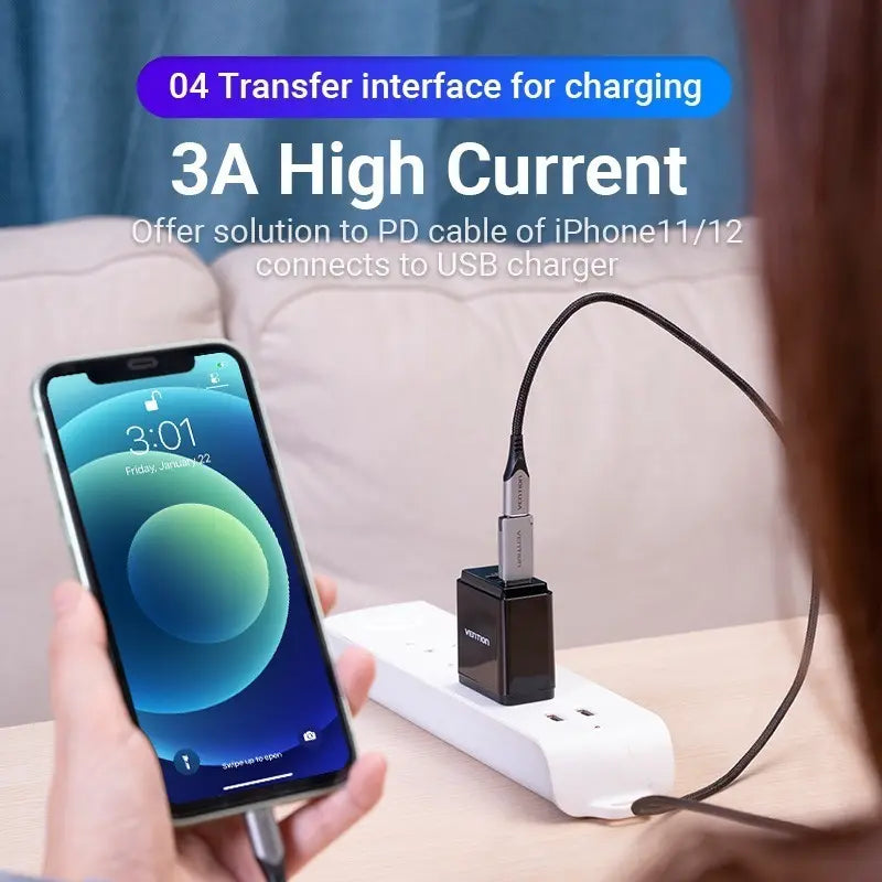 Adaptador Usb 3,0 Macho A Usb C Tipo C Hembra Vention Gris