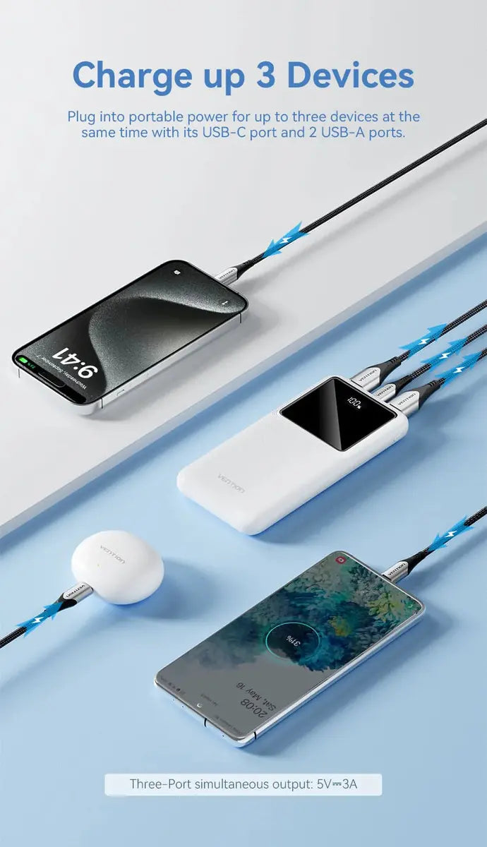 Power Bank Cargador Portatil 10000mah 3 Usb Bateria Vention