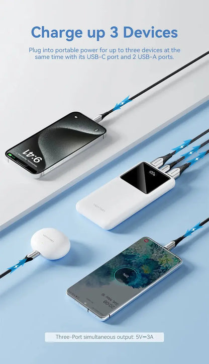Power Bank Cargador Portatil 10000mah 3 Usb Bateria Vention