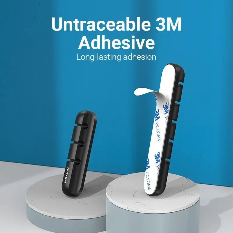 Organizador De 3 Cables X2 Escritorio C/ Adhesivo 3m Vention Negro
