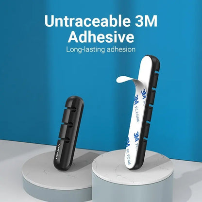 Organizador De 3 Cables X2 Escritorio C/ Adhesivo 3m Vention Negro