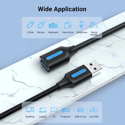 Extensor Usb 3,0 Alargue 0,5 Metros Macho A Hembra Vention Negro