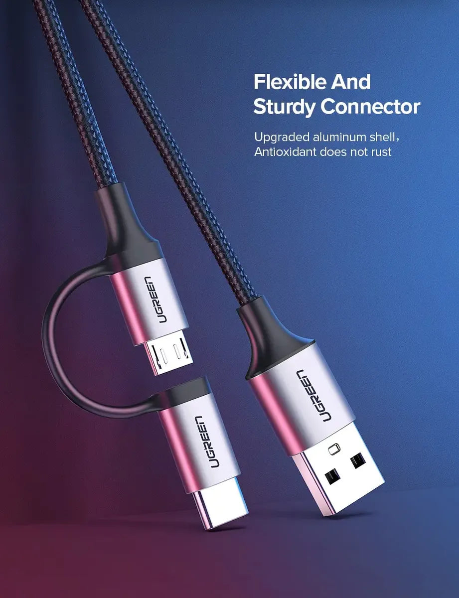 Cable De Carga 2 En 1 Usb A Usb C + Micro Usb 1m Ugreen Negro