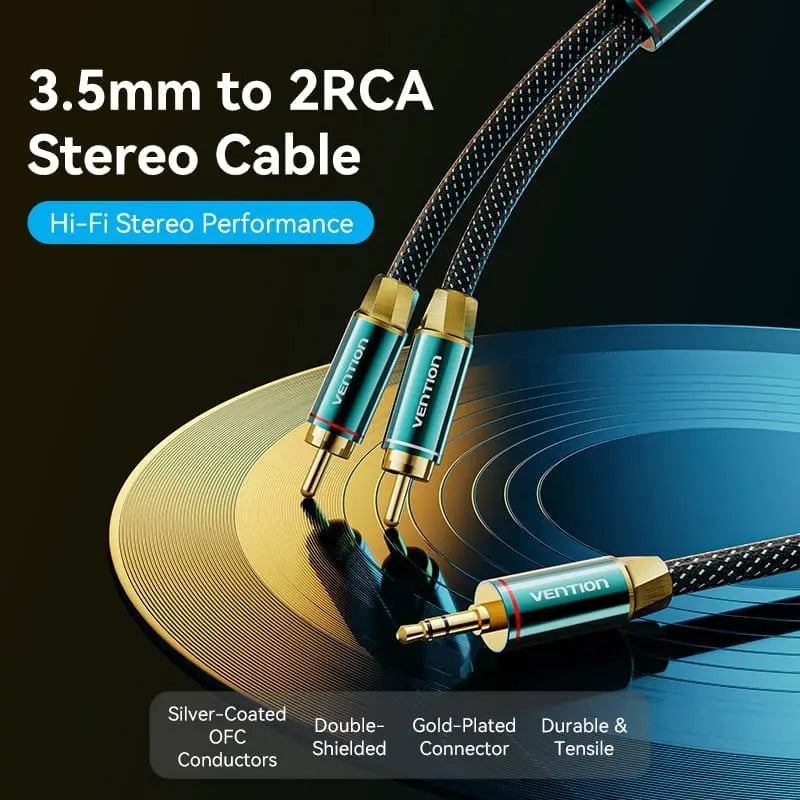 Cable Audio Aux 3,5 A 2rca Alta Calidad Verde 1m Vention
