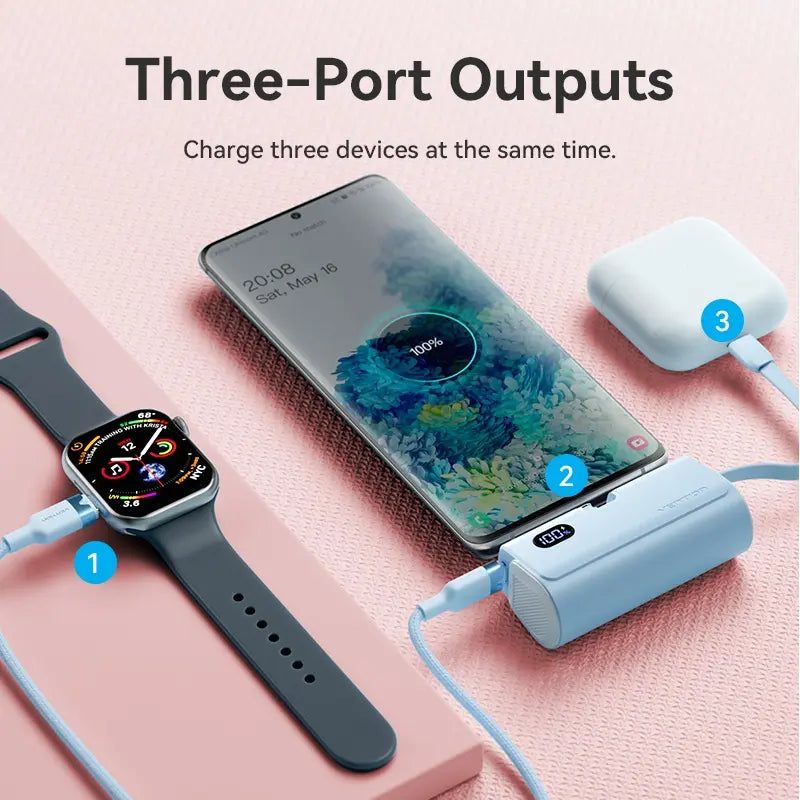 Cargador Portatil Powerbank Light+ Usb C 20w 4800mah Vention
