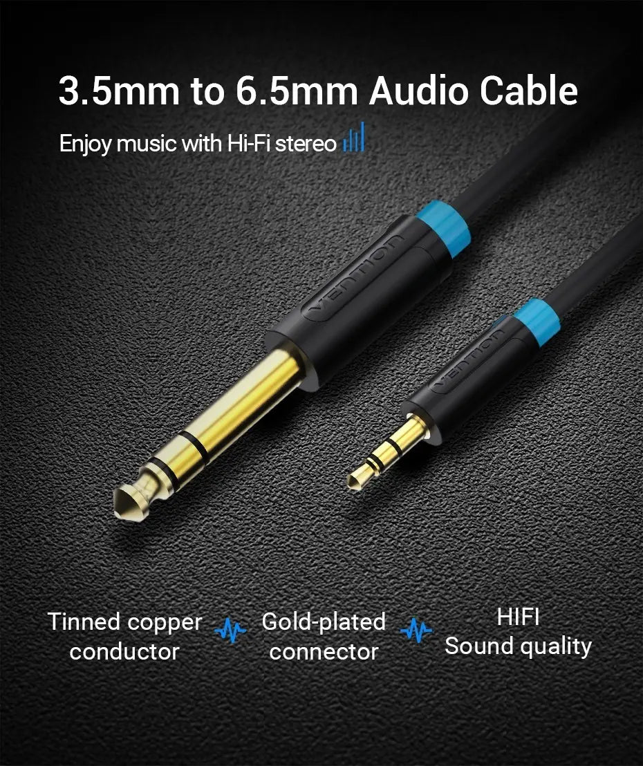 Cable Adaptador Aux 3,5 A 6,5 Guitarra Audio Plug 1m Vention