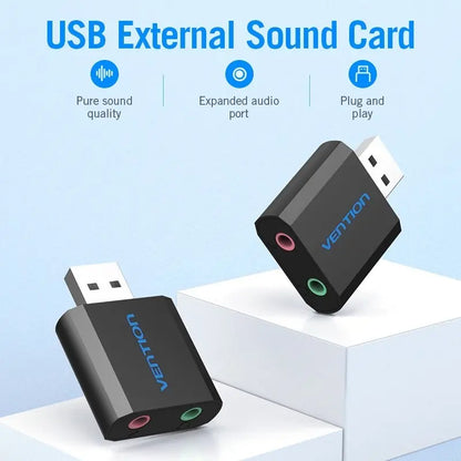 Usb Tarjeta De Sonido Externa 2,1 Canales Jack 3,5mm Vention Negro