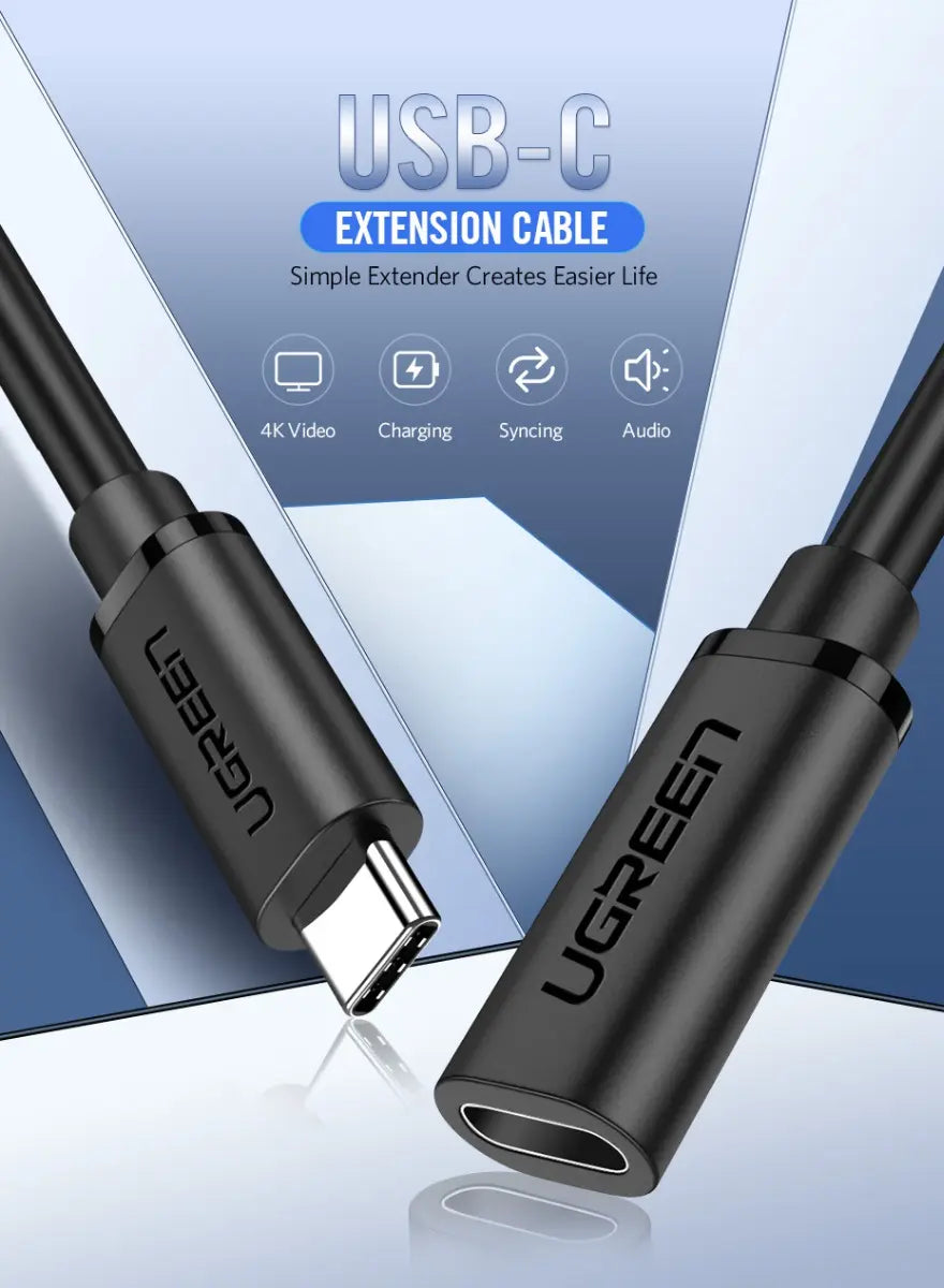 Cable Extensor Usb C Macho A Hembra Adaptador 4k 0,5m Ugreen Negro - 50cm