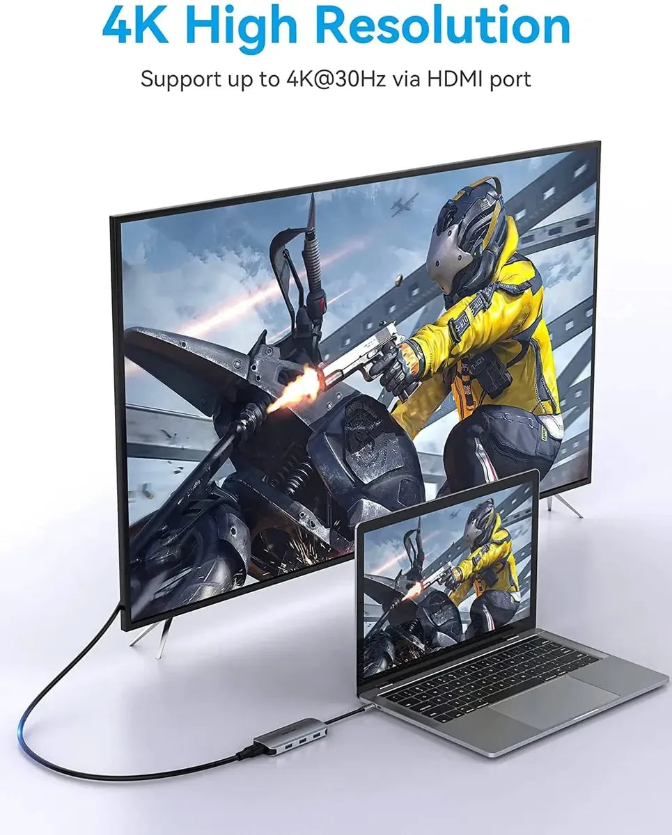 Hub Multipuerto 7 En 1 Usb C Hdmi Usb 3,0 Tarjeta Sd Vention Plateado