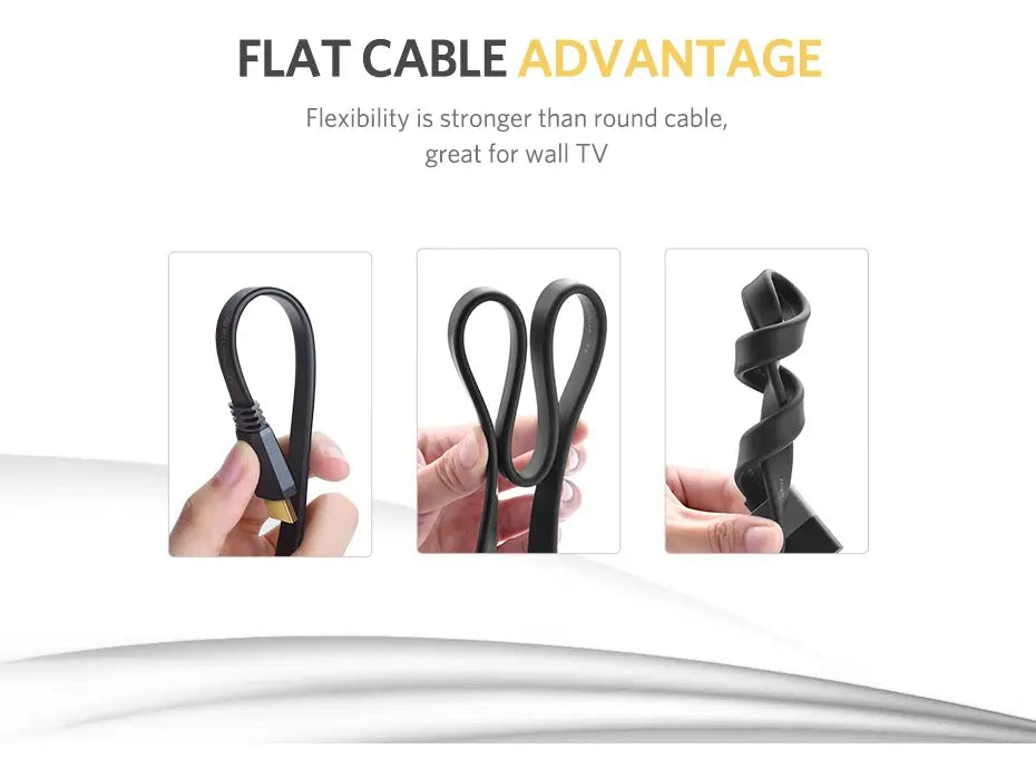 Cable Hdmi 2,0 4k Plano Hdr Certificado 2m Negro Ugreen