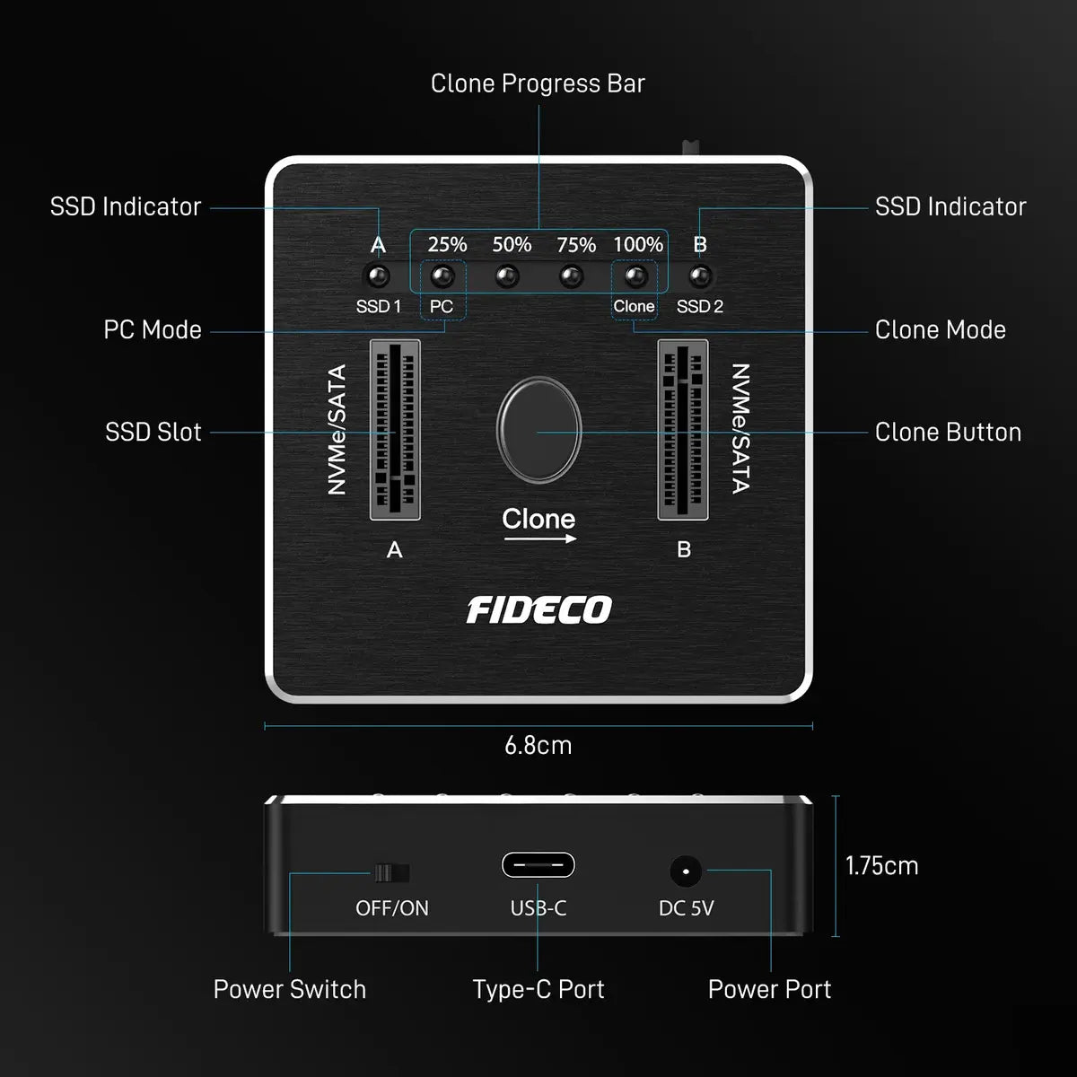 Docking Station Fideco Clonador Dual M,2 Nvme Sata Ssd