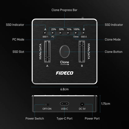 Docking Station Fideco Clonador Dual M,2 Nvme Sata Ssd