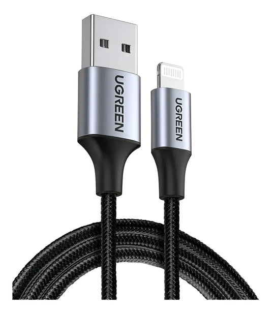 Cable Usb A Lightning Trenzado Aluminio 2,4a 1m Ugreen Negro