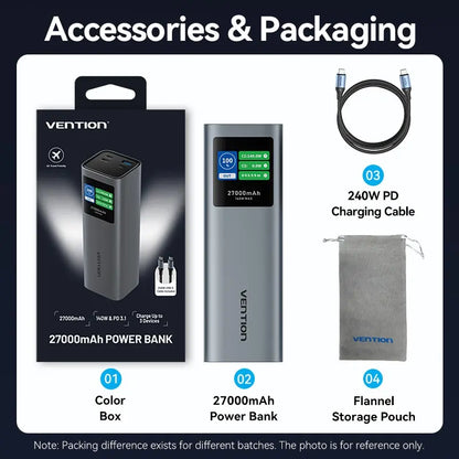 Cargador Portatil Power Bank Usb C 3,1 27000mah 140w Vention Gris