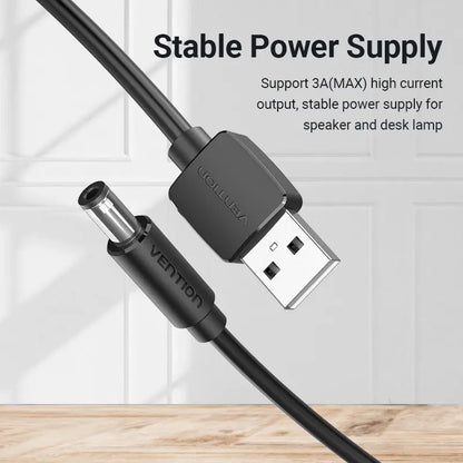 Cable Usb A Dc 5,5 Mm De Alimentacion 5v 3a Carga 1m Vention Negro