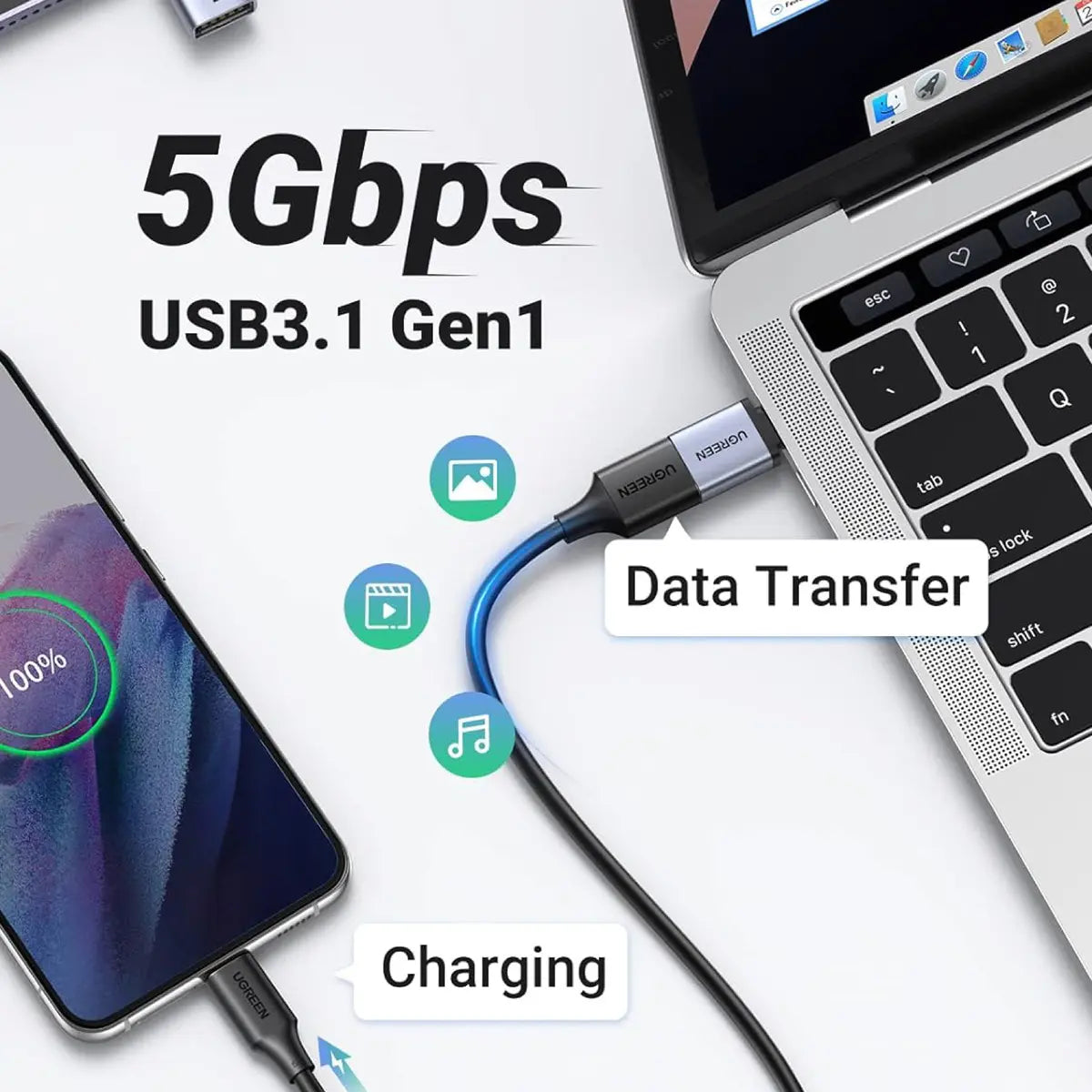 Adaptador Otg Usb C 3,1 A Usb 3,0 Dato Thunderbolt 3 Ugreen Gray
