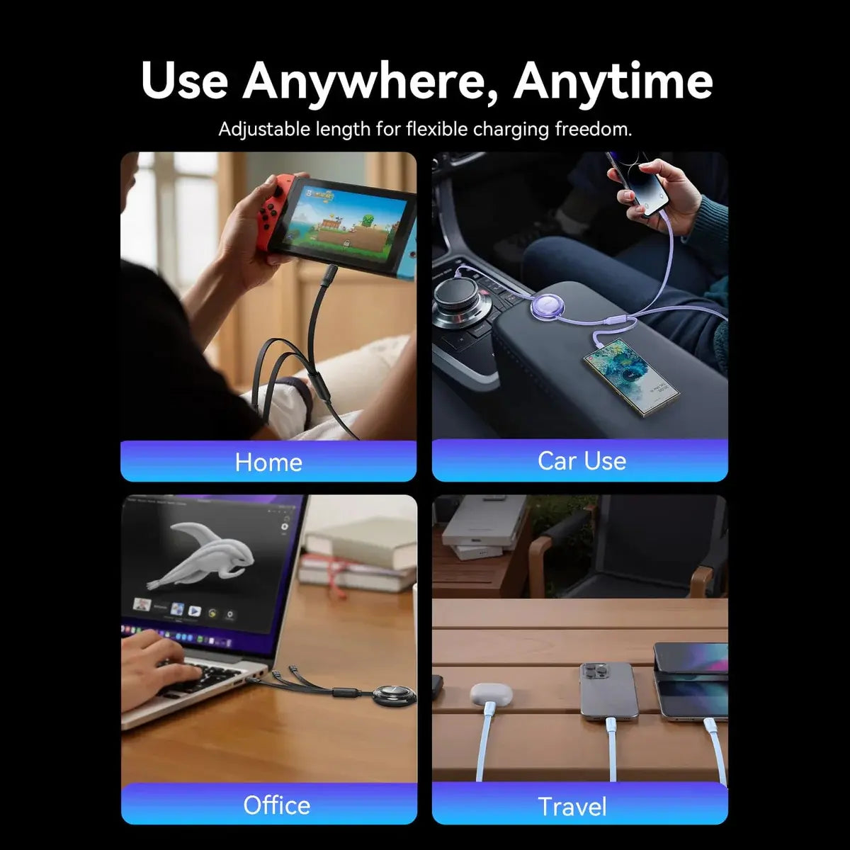 Cable Cargador Y Datos 3 En 1 Usb C 2,0 1,10 Metros Vention Negro
