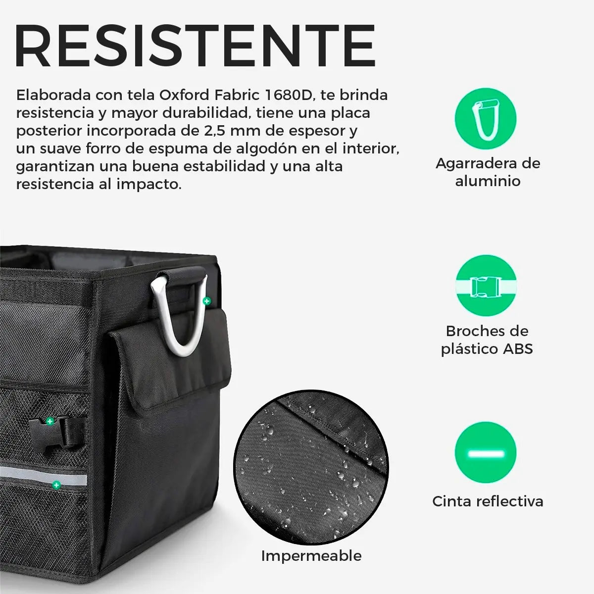 Organizador De Baul Auto Plegable Ipx5 Aluminio 55l Ugreen Liso Negro