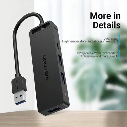 Hub Multipuerto Usb 3,0 6 En 1 Tf Sd 15 Cm Vention Negro