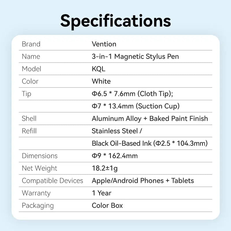 Pencil Lapiz Optico Vention 3en1 Para Samsung Apple Android