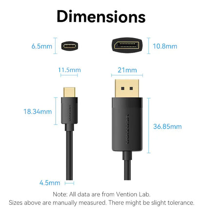 Cable Usb C A Display Port 1 M 4k 60hz Vention Negro