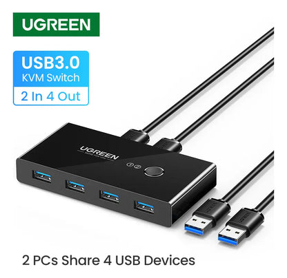 Switch Conmutador Kvm Para Compartir 4 Usb 3,0 2 Pc Ugreen