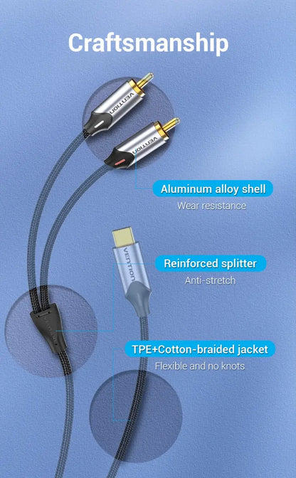 Cable De Audio Usb Tipo C Macho A Rca Macho 3m Vention
