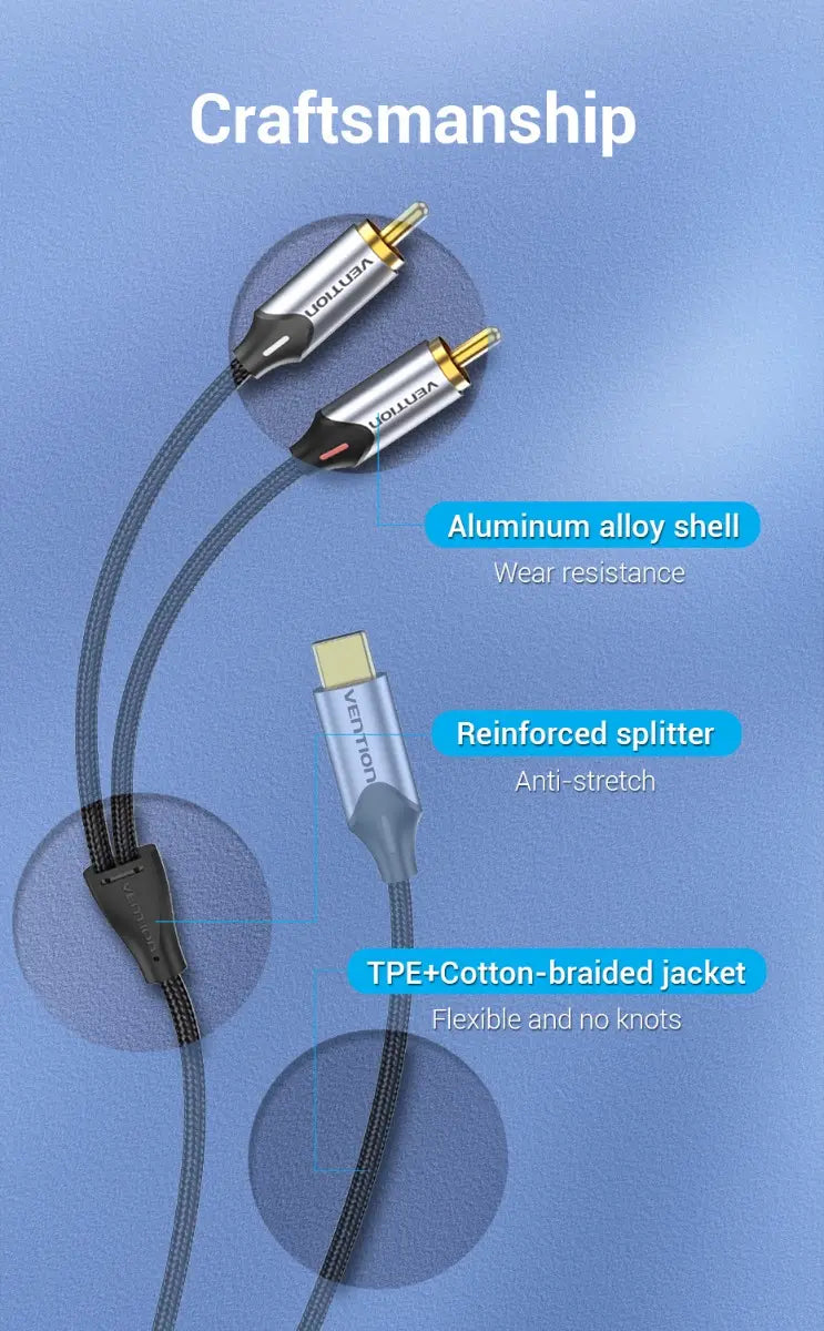 Cable De Audio Premium Usb-c Macho A Rca Macho 1,5 M Vention