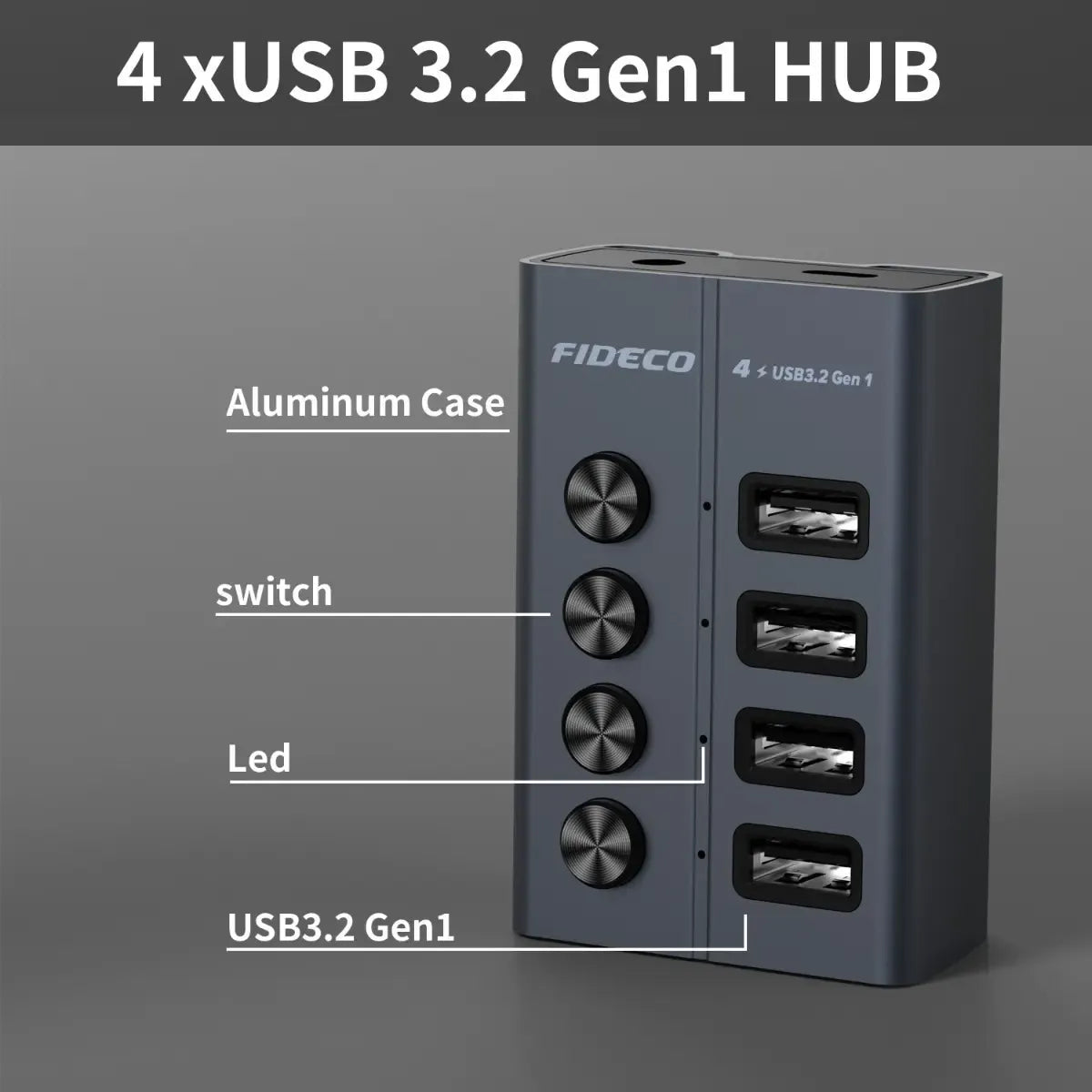 Hub Multipuerto Usb 3,1 A Usb 3,0 4 En 1 5gbps Fideco Negro