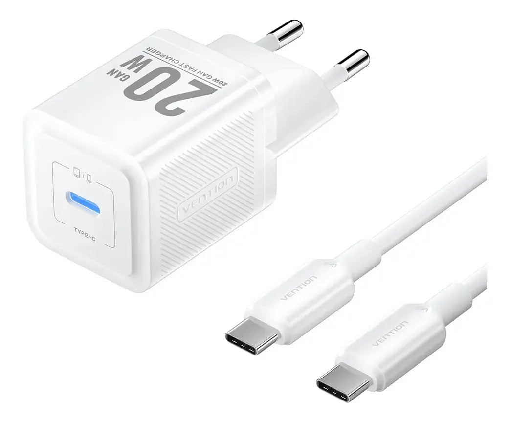 Cargador Con Cable Adaptador Carga Rapida Usb C 20w Vention Blanco