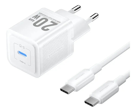 Cargador Con Cable Adaptador Carga Rapida Usb C 20w Vention Blanco