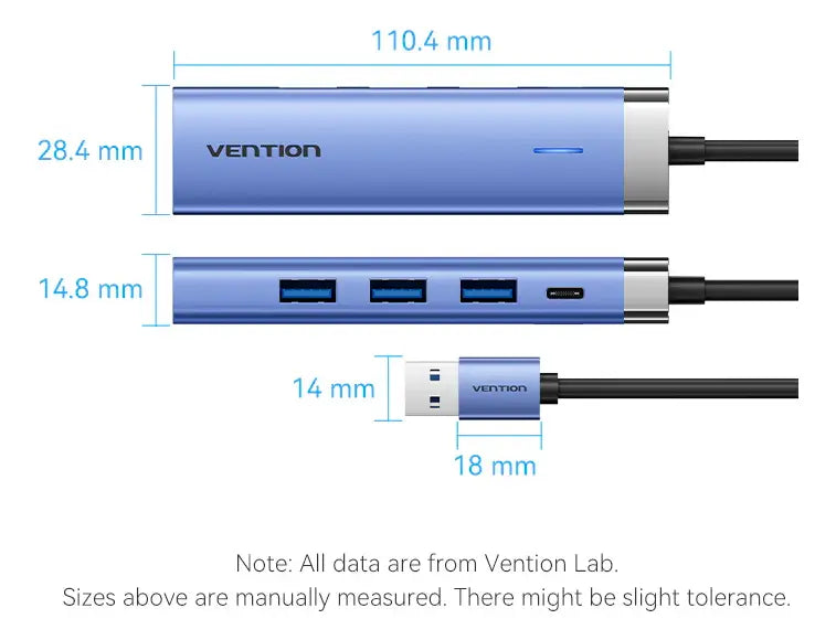 Hub Multipuerto Usb C 5 En 1 Hdmi 4k Carga 100w 3,0 Vention Azul Acero