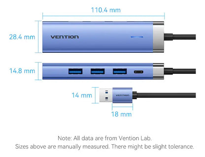 Hub Multipuerto Usb C 5 En 1 Hdmi 4k Carga 100w 3,0 Vention Azul Acero
