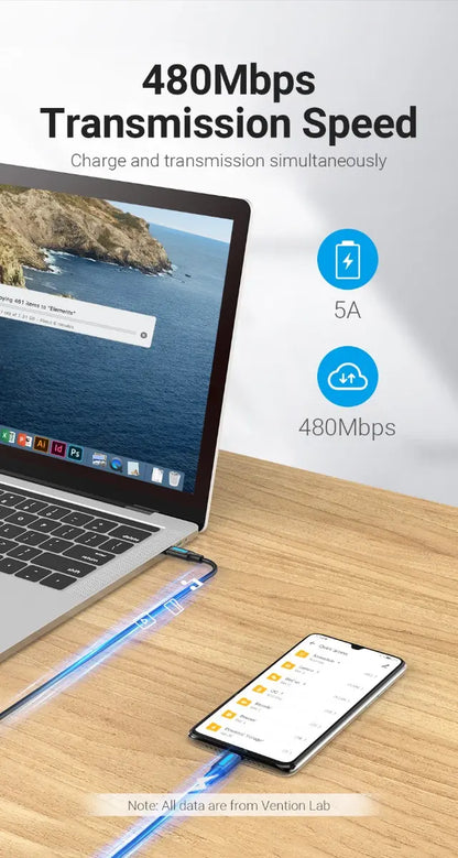 Cable Carga Rapida Datos Celular Usb-c A Usb-c 2m Vention Negro
