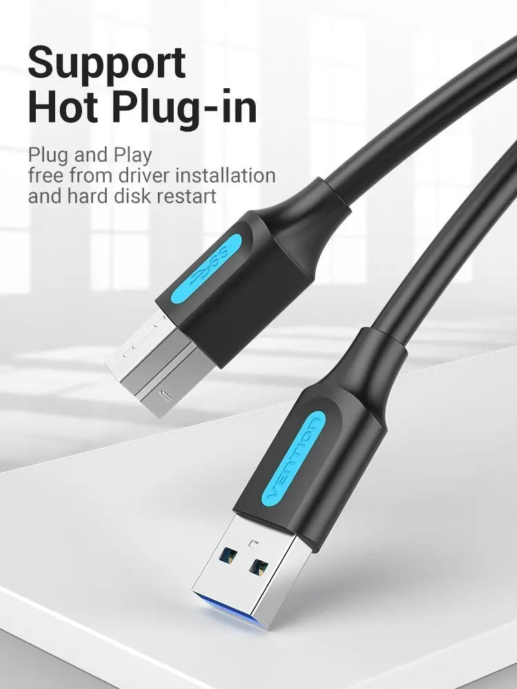 Cable Premium Usb A Tipo B De 3 Metros Impresora Vention Negro