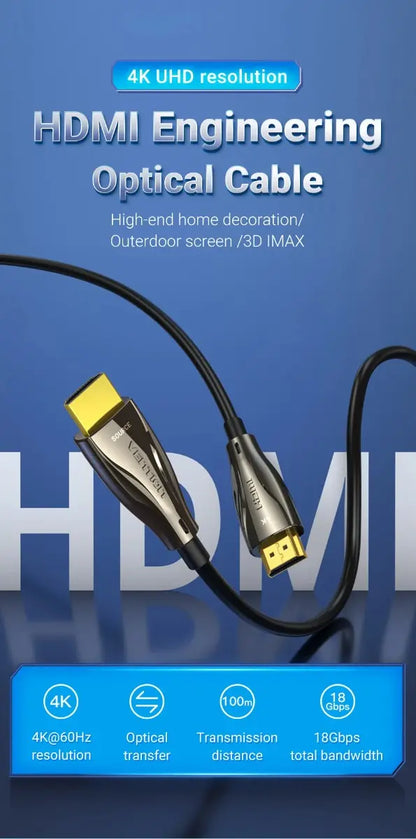 Cable Hdmi 2,0 Fibra Optica Certi 4k 60hz 18gbps 10m Vention