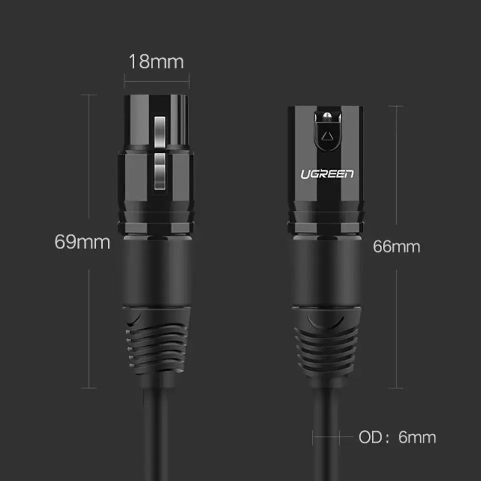 Cable Audio Extension Xlr Macho A Hembra 3 Pines 2m Ugreen