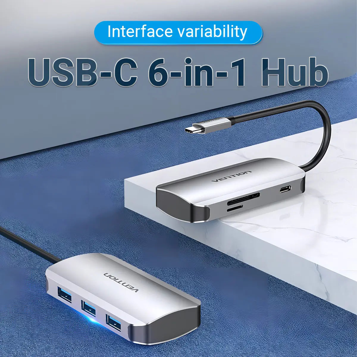Hub Multipuerto 6 En 1 Usb-c Lectora De Tarjeta Sd Vention Gris