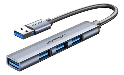 Mini Hub Usb 3,0 - 4 En 1 Aluminio 15cm Pc Notebook Vention Gris Oscuro