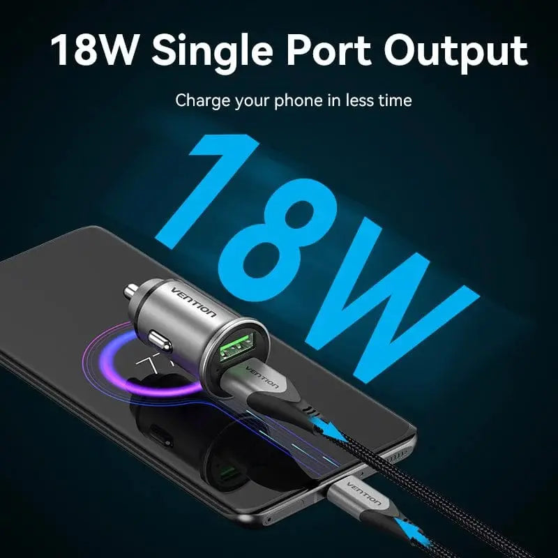 Cargador De Celular Para Auto Usb X2 Led 18w 2,4a Vention Gris