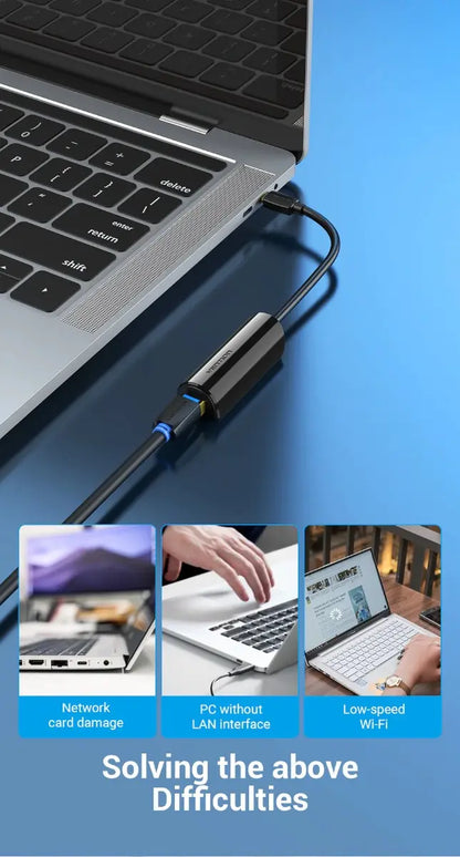 Adaptador Usb-c A Red Rj45 Ethernet Lan 100mbps Vention