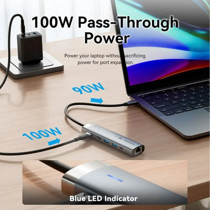 Hub Usb Multipuerto 6 En 1 Vention Usb C 3,2 Rj45 Hdmi 4k Plateado