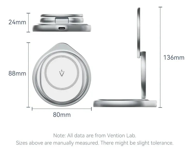 Cargador Inalámbrico 3 En 1 Qi Magsafe 15w Vention Universal Plateado