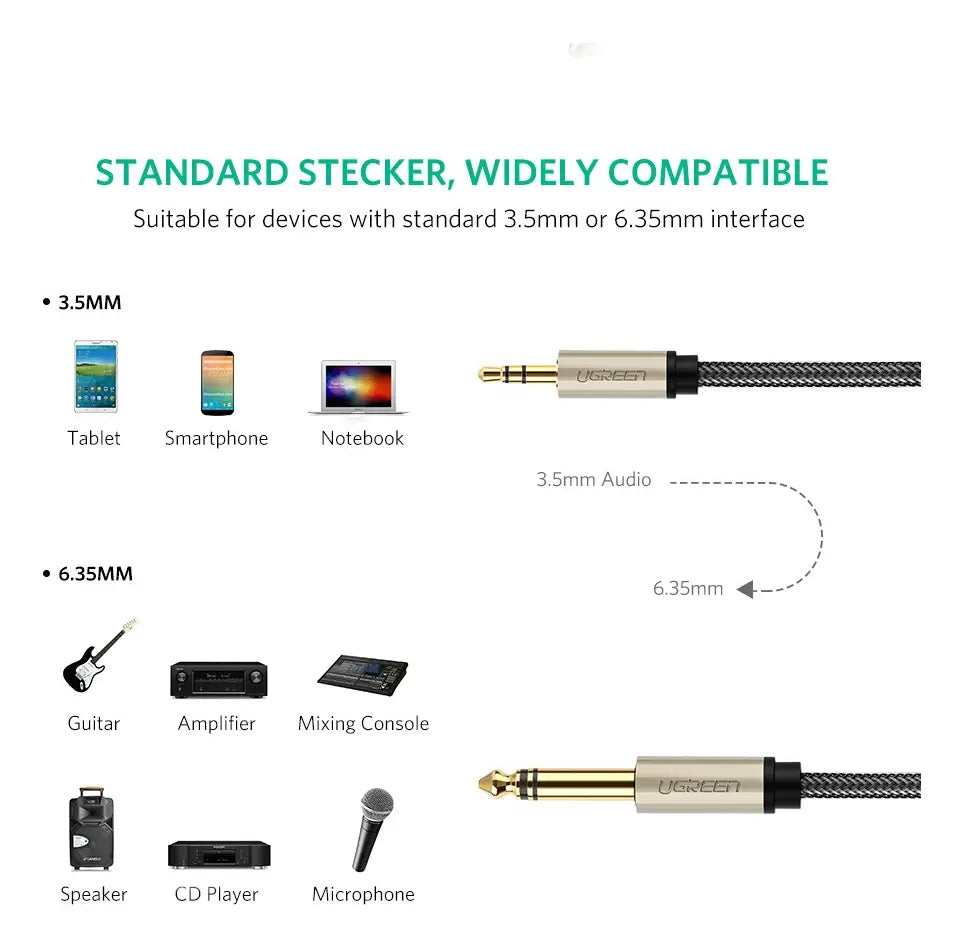 Cable De Audio Stereo Aux 3,5 A 6,5 Macho Gris 1m Ugreen