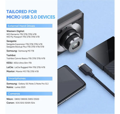 Cable Usb C A Disco Duro Externo Usb Micro B 3,0 1m Ugreen Negro
