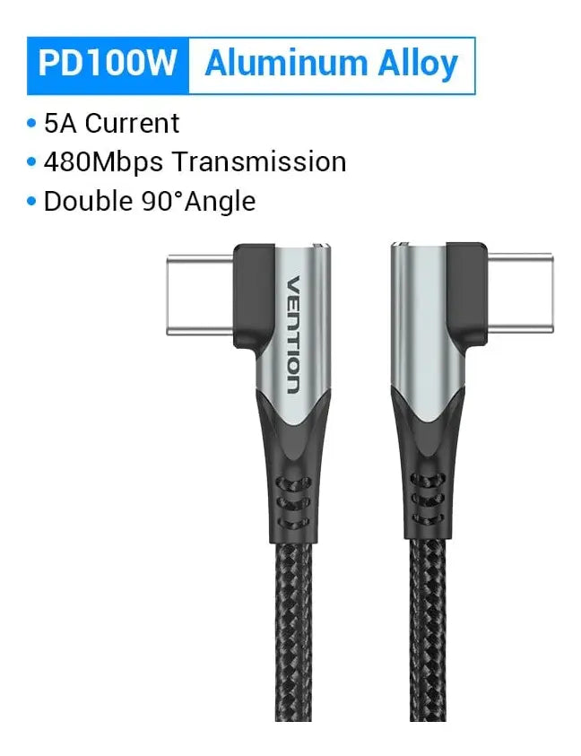 Cable Usb C 90° L Trenzado Carga Rapida Y Datos 1,5m Vention Negro