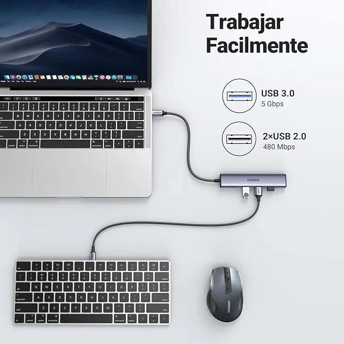 Hub Multipuerto Usb C 5 En 1 Usb 3,0 Hdmi 4k 100w Ugreen Gris Oscuro