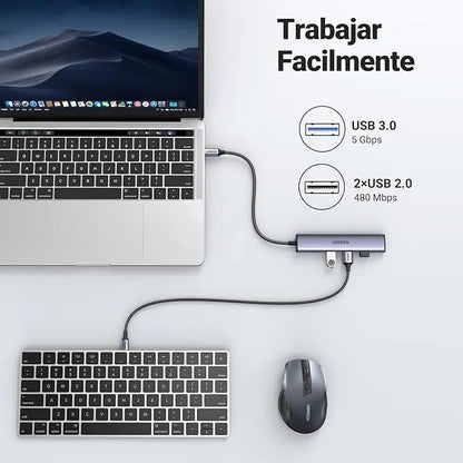 Hub Multipuerto Usb C 5 En 1 Usb 3,0 Hdmi 4k 100w Ugreen Gris Oscuro