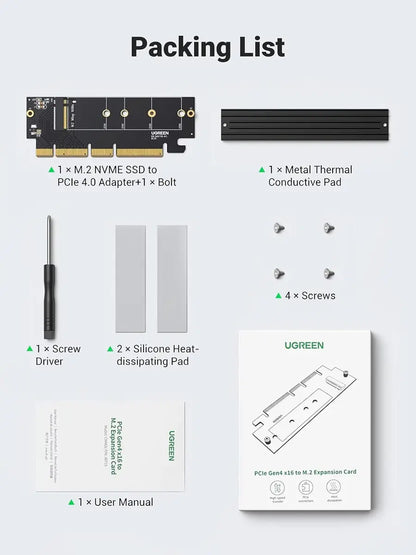 Placa Adaptador Pcie 4,0 X16 A M,2 Nvme Ssd M Key Ugreen